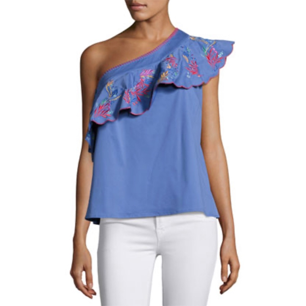 SALONI Esme One-Shoulder Embroidered Top